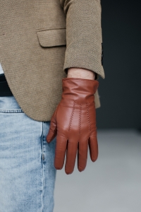 Чоловічі рукавички 'Руді Лайн' з Трьома Виразними Полосками та Ситцевою Підкладкою